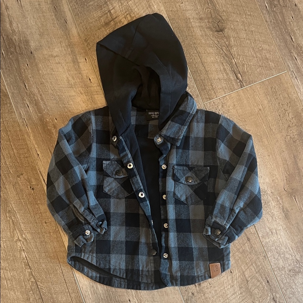 Little Bipsy Black & Blue/Gray Plaid Hooded Jacket